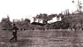 The first sustained flight of a fixed-wing craft took place on 23 october 1906 in France. source: Museu Aeroespacial, Rio de Janeiro