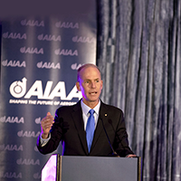 Dennis Mullenburg delivers remarks at the 2019 AIAA Awards Gala