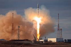 Russia Launches One-man, Two-woman Crew to Space Station Russia Launches One-man, Two-woman Crew to Space Station
